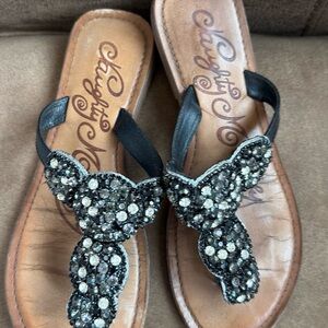 Naughty Monkey Black and Silver Beaded Sandals